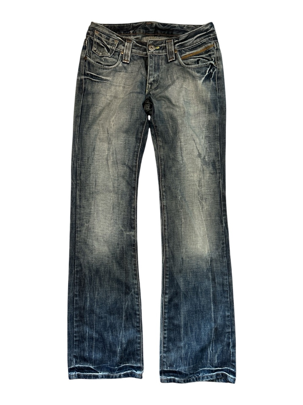 Jet Lag Jeans Women’s 28x34 Blue Low Rise Bootcut Distressed Made in Italy